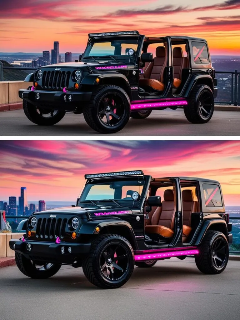 Sleek Black Jeep Wrangler With Pink LED 3